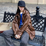 Gwmlk Black Leather Jacket Women Winter Long Women's Moto Biker Zipper Jacket Streetwear Harajuku Y2K Loose Women's Coat 2023