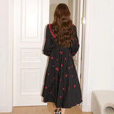 Gwmlk Black Heart Long Dress Elegant Puff Sleeve Christmas Party Dress Female Winter Korean One Piece Gothic Y2K Dress 2023