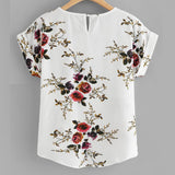 gwmlk Fashion Floral Print Blouse Pullover Ladies O-Neck Tee Tops Female Women's Short Sleeve Shirt Blusas Femininas Clothing