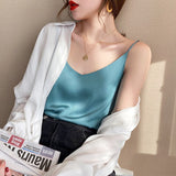 Gwmlk Silk Women Tops Camis Woman Satin Tank Top Fashion Lady V-Neck Camis Women Sleeveless White Tops Sexy Halter Top XXXL