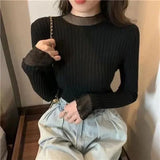 Gwmlk Sweater Women 2023 Spring New Elastic Tops Flare Sleeve Solid Knitted Pullover Woman Casual Slim Fit Bottoming Jumpers