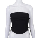 gwmlk Shoulder Strapless Lace Up Sexy Bustier Corset Crop Tops for Women Black Sleeveless Vest Top Cropped Feminino