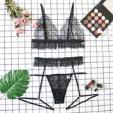 Gwmlk Sexy Lace Lingerie Women Underwear 3 Piece Set See Through Bodycon Bra Patry Set Black Lingeries Bodydoll Sexy Sets