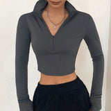 gwmlk color casual T-shirt women long sleeves turtleneck crop tops sexy simple style party club 2023 spring summer new