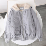 Gwmlk And Winter Plus Velvet Liner Candy-colored Tooling Women's Loose Coat Collar Wool Collar Imitation Lamb Student Jacket