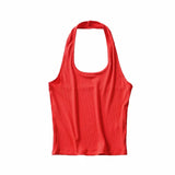 gwmlk Women Ribbed Crop Top With Halter Tank Top Women Summer Vintage Sleeveless Camis 90s Cool Girls Streetwear Green Soft Tees