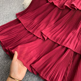 gwmlk Women Draped Ruffle Spaghetti Strap Dress Sexy Vacation Beach Vestidos Female Elegant High Waist Slim Midi Robe 2023 New