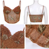 gwmlk Camis Brown Crop Top Lace Frill Cute Corset Top Spaghetti Strap Sweats Harajuku Tee Top Women Beach Vests