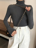 gwmlk Black White Turtleneck Female T-shirts autumn Fashion Elegant Women solid Long Sleeve T shirt slim Casual basic Tee top