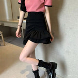 Gwmlk Irregular Ruffles Short Skirts Woman Korean Fashion High Wiast Mini Skirt for Women Black White Pink Fishtail Skirts