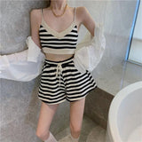 Gwmlk Striped Short Top Set Women Tracksuit CamisoleTwo-Piece Clothing Casual Sports Summer Suit 2023