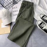 Gwmlk High Waist Long Skirts for Women Fashion 2023 New Split Green Denim Skirts Female Vintage Streetwear Pockets Midi Skirt