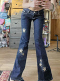 gwmlk Y2K Star Embroidery Flare Jeans Low Waisted Strecthy Trousers Women Retro Cute Grunge Aesthetic Pants Fashion Jeans