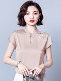 Gwmlk Women Blouses V-Neck Embroidery Chiffon Women Shirts Blouses Solid OL Womans Tops Fashion Clothes Woman 2023 Ladies Top