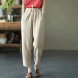 Gwmlk 2023 Spring Summer Cotton Linen Pants Women Solid Color Casual Ankle-length Pant Woman Lace-up Waist Loose Trousers