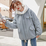 Gwmlk Hooded Fleece Winter Jacket Women Casual Loose Zipper Plus Velvet Warm Parka Female Korean Wild Student Plush Outwear