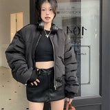 Gwmlk Thick Cotton Padded Winter Jackets Women Pitch Green Short Baseball Uniform Coats Female Streetwear Loose Warm Parkas