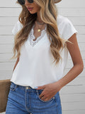 Gwmlk Summer White Lace Blouse Women Casual Shirt Short Sleeve Elegant Tops Fashion Solid Loose 2023 Office Lady T-shirt 25021