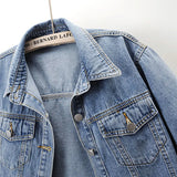 Gwmlk Denim Jacket for Women 2023 Summer Loose Single Breasted Turn Down Collar Short Sleeve Jacket Korean Fashion Crop Coat