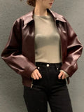 Gwmlk Fashion Trench Leather Jacket Women Streetwear Moto Biker Zipper Leather Jacket Casual High Street Cropped Leather Coat