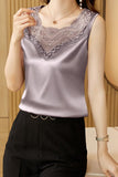 Gwmlk Blouse Womens Tops 2023 Spring Summer Fashion Tank Tops Hollow Lace Blouses OL Ladies Tops Basic Female Clothing Silk Tops