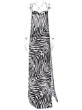 gwmlk Spaghetti Strap Side Split Beach Dress Summer Sundress Women Clothes Elegant Zebra Back Open Club Party Dresses