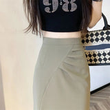 Gwmlk Korean Style Mermaid Skirts Women Fashion High Waist Split Office Lady Long Skirt Summer Elegant Slim Fit Midi Skirts