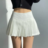 Gwmlk Pleated Skirts Women Sexy Slim Side Split Anti-Glare Mini Skirt Female All-Match Solid Color High Waist A Line Skirt