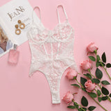 Gwmlk Sexy Lingerie Bodysuit See-Through Lace Body Polka Dots Sissy Open Crotch Babydoll White Erotic Fantasy Tights Tops