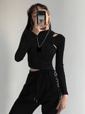 gwmlk Knitted Crop Tops Women New Fitness Fake Two-piece T-shirt Female Black White Long Sleeve Tops