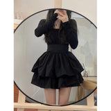 Gwmlk Black Knitted Women's Dress Party Bodycon Tunic Fluffy Korean Fashion Harajuku Long Sleeve Mini Dresses Summer Aesthetic