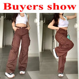 Gwmlk Streetwear Women White Cargo Pants Vintage 90S Aesthetic Brown Parachute Trousers Female Harajuku Pockets Hip Hop Wide Pants