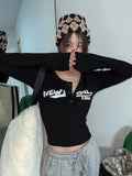 gwmlk Graffiti Print Elastic T Shirt Women Sexy Slim Crop Top Ribbed Long Sleeve O-neck Tops Grunge Tee Tops Korean