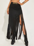 Gwmlk Gothic Dark Tassel Irregular Skirt Female Punk High Waist Sexy Maxi Skirts for Womens Fairy Grunge