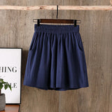 Gwmlk Women Summer Cotton Linen Shorts 2023 Solid Color Elastic Waist Casual Beach Shorts Woman Literary Wide Leg Short Pants