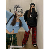 Gwmlk Fashion Loose Plaid Pants Women Y2K Vintage Red Green Wide Leg Checkered Trousers Woman Harajuku Street Jogg Sweatpants