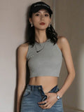 gwmlk Knitted Women's Vest Halter Tanks White Crop Top Ribbed Female Sexy Short Casual Fitness Basic Off Shoulder Summer Clothing