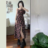 Gwmlk Strap Floral Dress Summer Thin Strap Dress Crop Sun Top Shawl Clothing Waist Long Dress Matching Set for Women