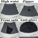 Gwmlk Pleated Skirts Women Sexy Slim Side Split Anti-Glare Mini Skirt Female All-Match Solid Color High Waist A Line Skirt