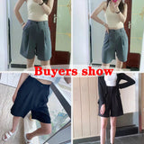 Gwmlk Summer Women's Shorts 2023 Casual Loose Wide Leg Knee-length Shorts Women Korean Fashion Pockets Office Short Pants