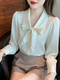 Gwmlk Shirts and Blouses Elegant and Youth Woman Blouses Bow Vintage White Shirt Women Korean Women's Clothes Basic Women Tops