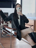 Gwmlk Black Leather Jacket Women Streetwear Loose Formal Leather Blazers Female Fashion Trend Chic Punk Leather Jacket 2023 New