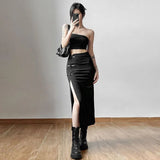 Gwmlk Black Sexy Split Women's Skirts All-Match Hot Street High Waist Long Skirt Women Y2K Personality Trend Slim Fit Skirts