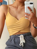 gwmlk Sexy Women V Neck Pure Color Patchwork Crop Tops Sleeveless Camisole Tank Tops Casual Summer Ladies Slim Vest