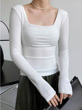 gwmlk square-neck t-shirt women's slim-fit exposed collarbone low-neck short top bottoming shirt