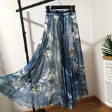 Gwmlk Elegant Print Floral Long Skirts for Women Korean Style High Waist Chiffon Skirt Casual Holiday Big Hem A-line Skirts