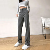 Gwmlk Spring Autumn Women's Lengthen Suit Pants Fashion High Waist Loose Straight Pants Black Gray Office Ladies Trousers