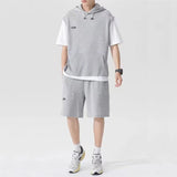 Gwmlk Men's Large Size Sports Suit Breathable Casual Wear Wild High Street Chic Fake Two-piece Casual T-shirt + Simple Shorts