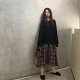 Gwmlk Vintage Brown Plaid Skirts for Women Autumn 2023 High Wiast A-Line Long Skirt Female Y2K Streetwear Casual Midi Skirts