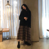 Gwmlk Vintage Brown Plaid Skirts for Women Autumn 2023 High Wiast A-Line Long Skirt Female Y2K Streetwear Casual Midi Skirts